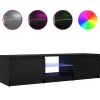 Tv Meubels-vidaXL - TV-meubel met glas legplank en 2 deuren - Zwart eiken - 140x40x35.5 cm