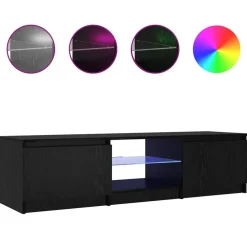 Tv Meubels-vidaXL - TV-meubel met glas legplank en 2 deuren - Zwart eiken - 140x40x35.5 cm