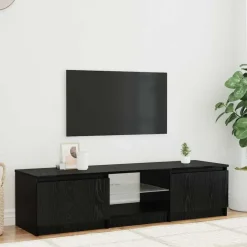 Tv Meubels-vidaXL - TV-meubel met glas legplank en 2 deuren - Zwart eiken - 140x40x35.5 cm