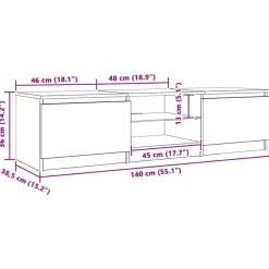 Tv Meubels-vidaXL - TV-meubel met glas legplank en 2 deuren - Zwart eiken - 140x40x35.5 cm