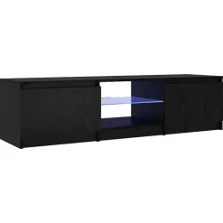 Tv Meubels-vidaXL - TV-meubel met glas legplank en 2 deuren - Zwart eiken - 140x40x35.5 cm