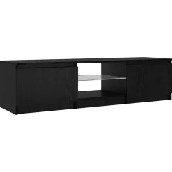 Tv Meubels-vidaXL - TV-meubel met glas legplank en 2 deuren - Zwart eiken - 140x40x35.5 cm