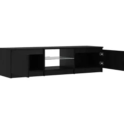 Tv Meubels-vidaXL - TV-meubel met glas legplank en 2 deuren - Zwart eiken - 140x40x35.5 cm