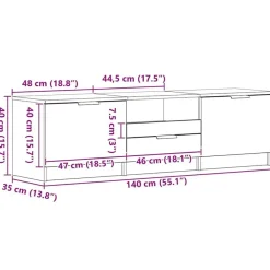 Tv Meubels-vidaXL - TV-meubel met lade en 2 deuren - Zwart eiken - Hout - 140x35x40 cm