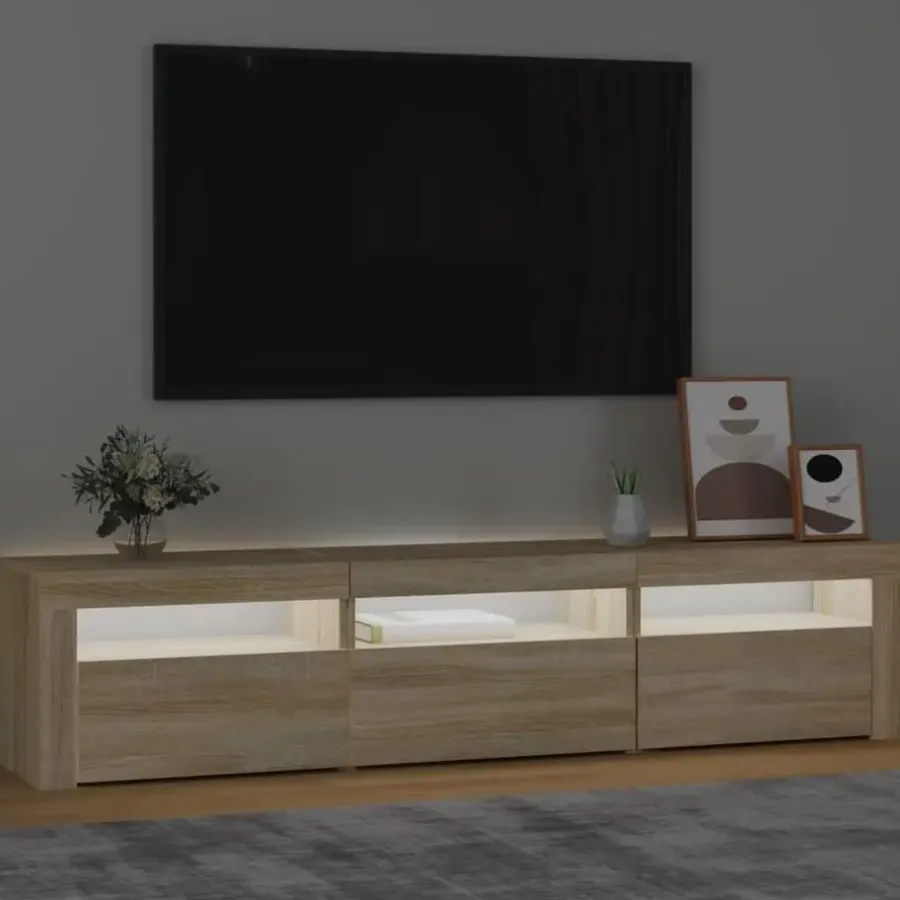 vidaXL - TV-meubel met LED en 3 deuren - Sonoma eiken - Hout - 180x35x40 cm