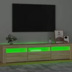 vidaXL - TV-meubel met LED en 3 deuren - Sonoma eiken - Hout - 180x35x40 cm