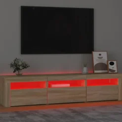 vidaXL - TV-meubel met LED en 3 deuren - Sonoma eiken - Hout - 180x35x40 cm