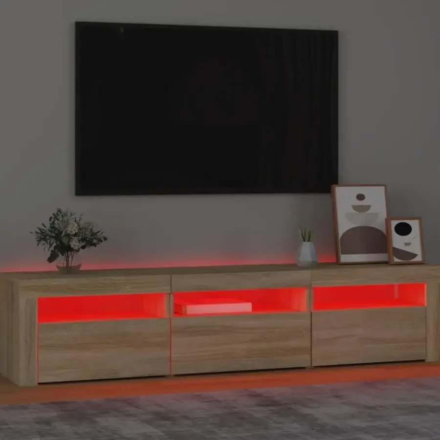 vidaXL - TV-meubel met LED en 3 deuren - Sonoma eiken - Hout - 180x35x40 cm