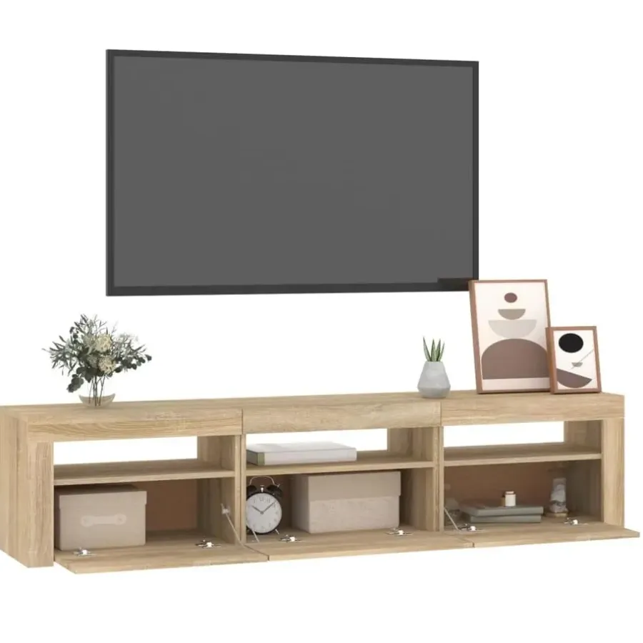 vidaXL - TV-meubel met LED en 3 deuren - Sonoma eiken - Hout - 180x35x40 cm