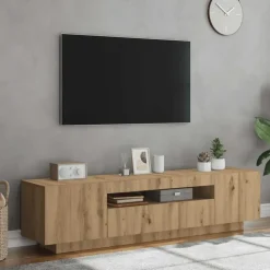 vidaXL - TV-meubel met LED en 3 deuren - Artisanaal eiken - 160x35x40 cm