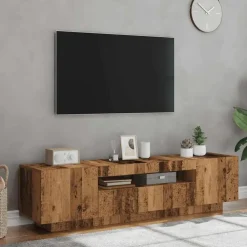 Tv Meubels-vidaXL - TV-meubel met LED en 3 deuren - Oud hout - 160x35x40 cm