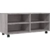 Tv Meubels-vidaXL - TV-meubel met wieltjes en 4 vakken - Grijs - Bewerkt hout - 90 cm