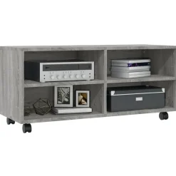Tv Meubels-vidaXL - TV-meubel met wieltjes en 4 vakken - Grijs - Bewerkt hout - 90 cm