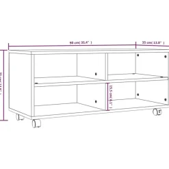 Tv Meubels-vidaXL - TV-meubel met wieltjes en 4 vakken - Grijs - Bewerkt hout - 90 cm