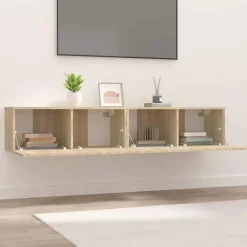 vidaXL - TV-meubels 2 st 4 deuren - Sonoma eikenk - Bewerkt hout - 80x30x30 cm