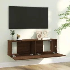 Tv Meubels-vidaXL - Tv-wandmeubel - Bruin eikenkleur - Bewerkt hout - 100 x 30 x 30 cm