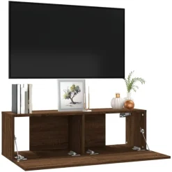 Tv Meubels-vidaXL - Tv-wandmeubel - Bruin eikenkleur - Bewerkt hout - 100 x 30 x 30 cm