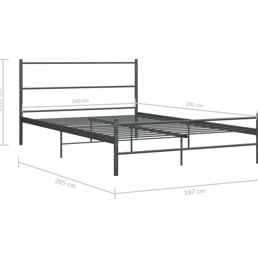 2-Persoons Bedden-vidaXL - Tweepersoonbed - Grijs - Metaal - 160x200 cm
