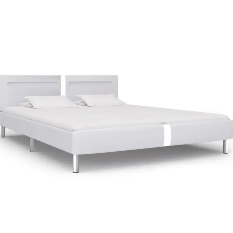 Twijfelaars-vidaXL - Tweepersoonbed met LED - Wit - Kunstleer - 180x200 cm