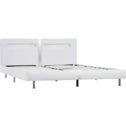 Twijfelaars-vidaXL - Tweepersoonbed met LED - Wit - Kunstleer - 180x200 cm