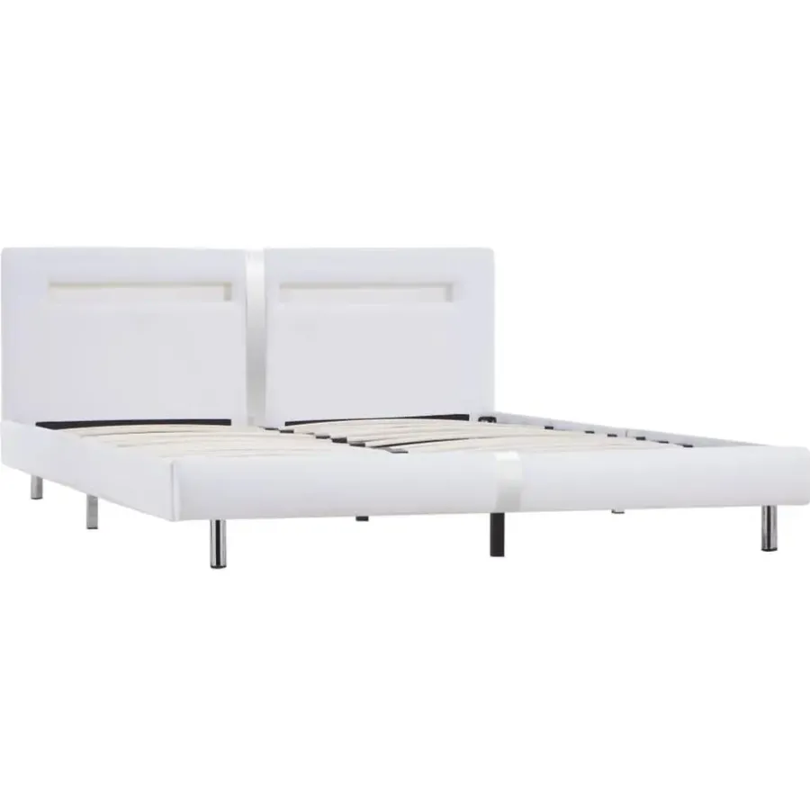 Twijfelaars-vidaXL - Tweepersoonbed met LED - Wit - Kunstleer - 180x200 cm