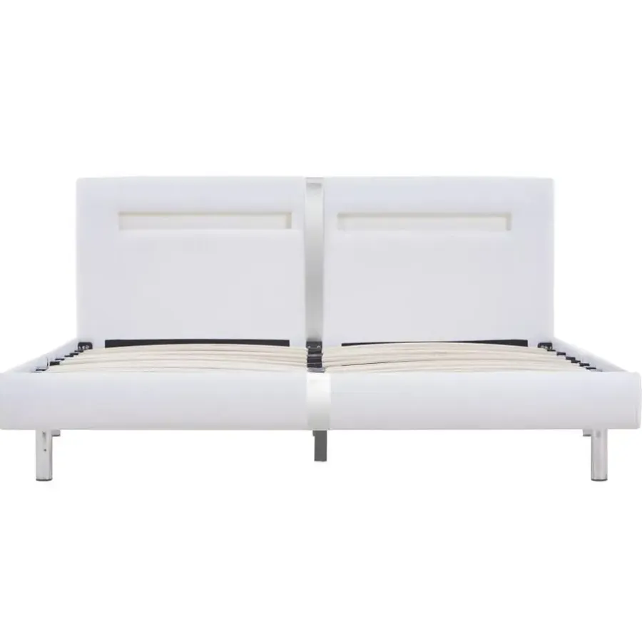 Twijfelaars-vidaXL - Tweepersoonbed met LED - Wit - Kunstleer - 180x200 cm