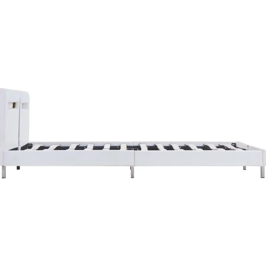 Twijfelaars-vidaXL - Tweepersoonbed met LED - Wit - Kunstleer - 180x200 cm