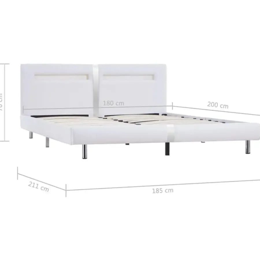 Twijfelaars-vidaXL - Tweepersoonbed met LED - Wit - Kunstleer - 180x200 cm