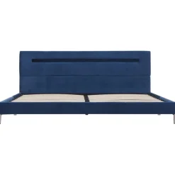 vidaXL - Tweepersoonbed met LED - Blauw - Stof - 160x200 cm