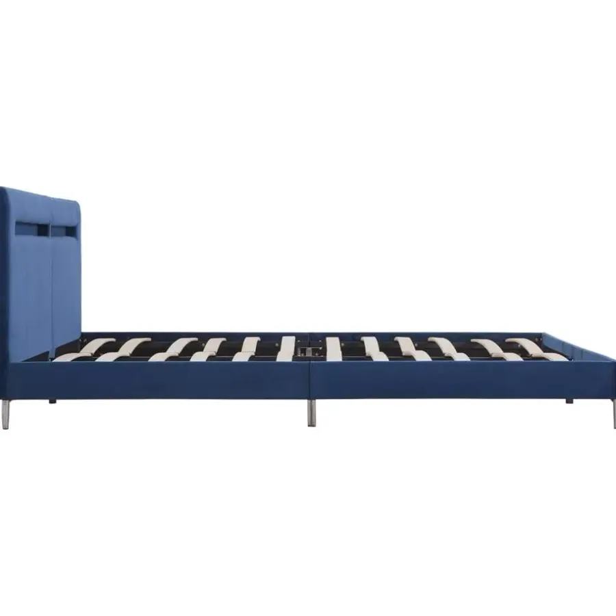vidaXL - Tweepersoonbed met LED - Blauw - Stof - 160x200 cm
