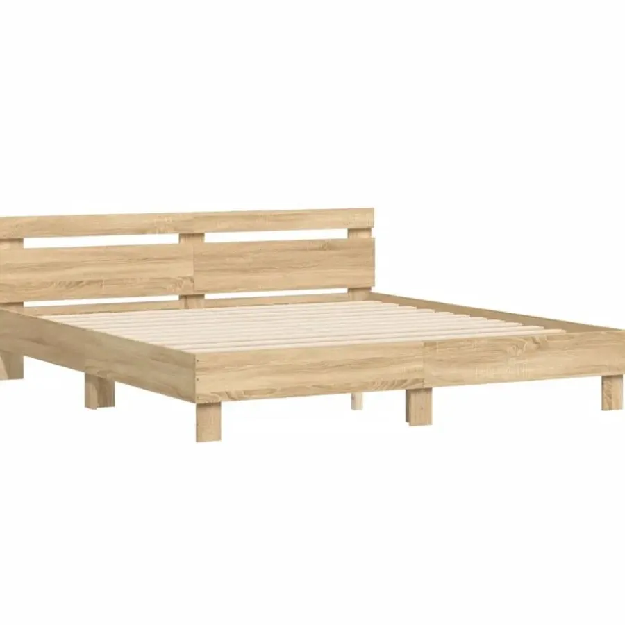 2-Persoons Bedden-vidaXL - Tweepersoonsbed met hoofdbord - Sonoma eikenkleurig - 160x200 cm