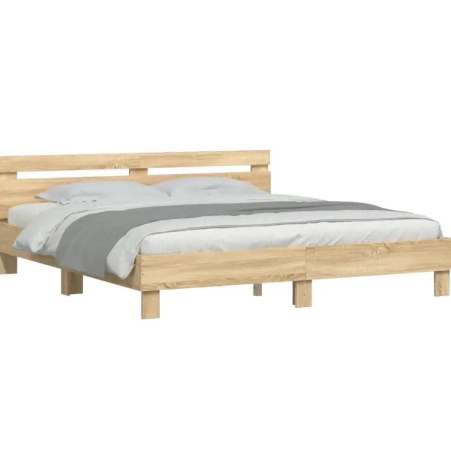2-Persoons Bedden-vidaXL - Tweepersoonsbed met hoofdbord - Sonoma eikenkleurig - 160x200 cm