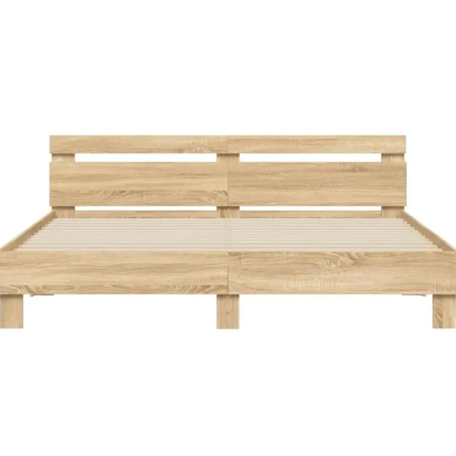 2-Persoons Bedden-vidaXL - Tweepersoonsbed met hoofdbord - Sonoma eikenkleurig - 160x200 cm