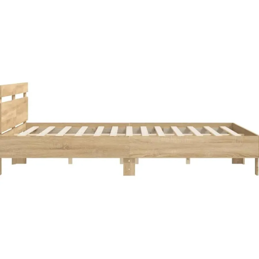 2-Persoons Bedden-vidaXL - Tweepersoonsbed met hoofdbord - Sonoma eikenkleurig - 160x200 cm