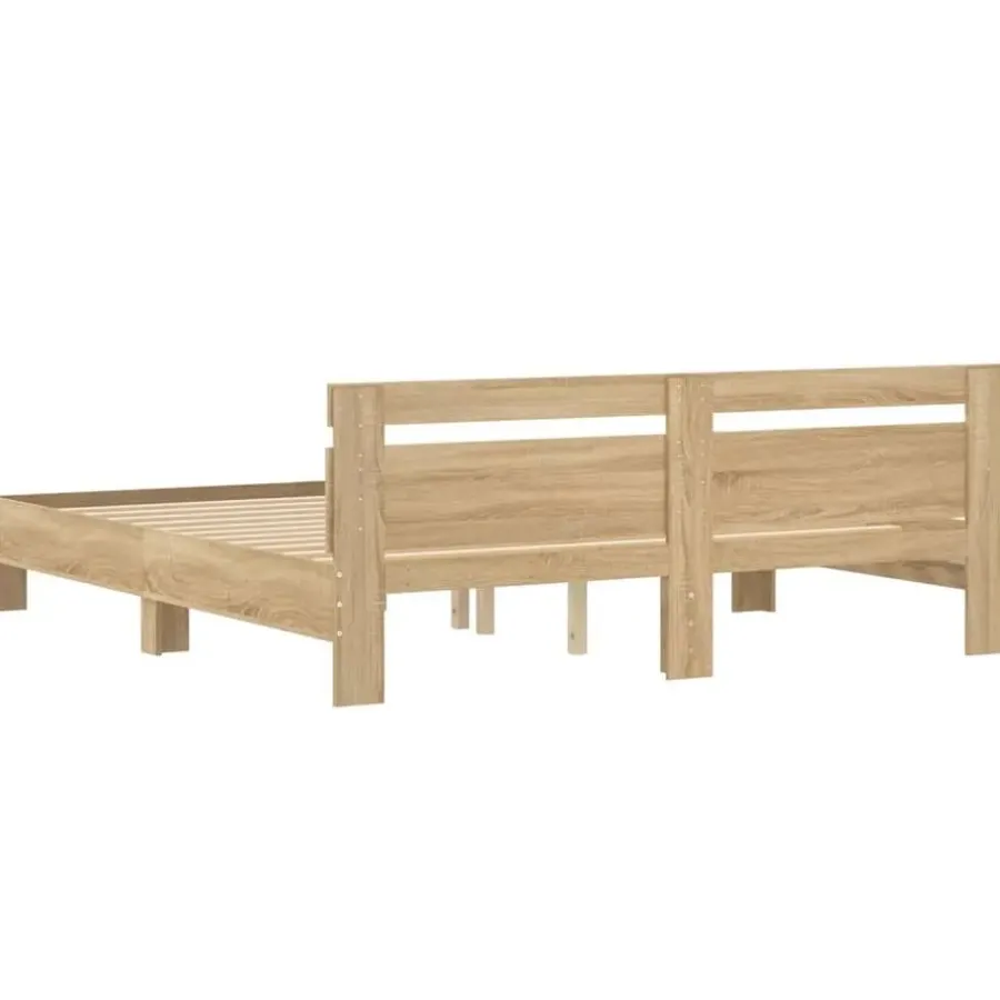 2-Persoons Bedden-vidaXL - Tweepersoonsbed met hoofdbord - Sonoma eikenkleurig - 160x200 cm