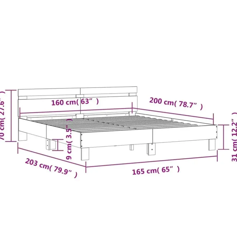 2-Persoons Bedden-vidaXL - Tweepersoonsbed met hoofdbord - Sonoma eikenkleurig - 160x200 cm