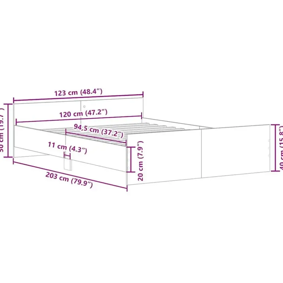 vidaXL - Tweepersoonsbed met hoofd- en voeteneinde - Wit - Hout - 120x200 cm