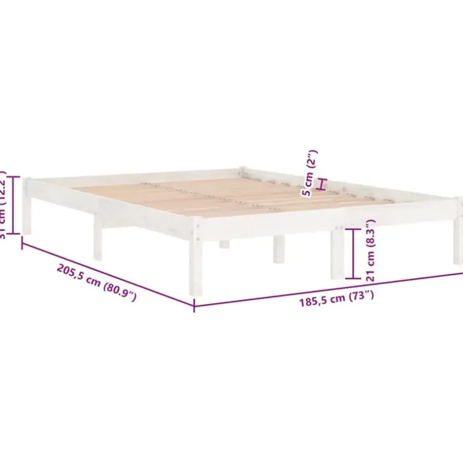 vidaXL - Tweepersoonsbed met latten en poten - Wit - Massief hout - 180x200 cm