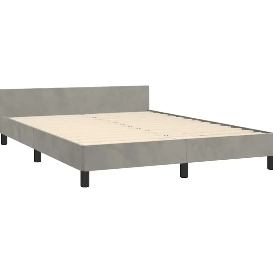 2-Persoons Bedden-vidaXL - Tweepersoonsbed met hoofdeinde - Lichtgrijs - Fluweel - 140x190 cm