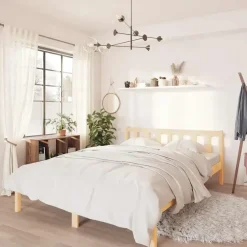 Twijfelaars-vidaXL - Tweepersoonsbed met hoofdeinde - Naturel - Grenenhout - 160x200 cm