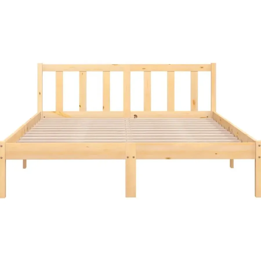 Twijfelaars-vidaXL - Tweepersoonsbed met hoofdeinde - Naturel - Grenenhout - 160x200 cm