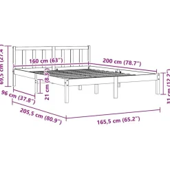 Twijfelaars-vidaXL - Tweepersoonsbed met hoofdeinde - Naturel - Grenenhout - 160x200 cm