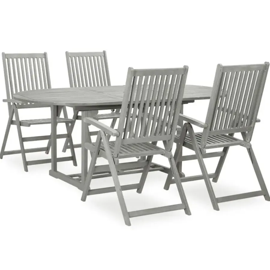 Tuinsets-vidaXL - verstelbaar Tuinset 4-zits grijs massief acaciahout - (150-200)x100 cm