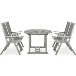Tuinsets-vidaXL - verstelbaar Tuinset 4-zits grijs massief acaciahout - (150-200)x100 cm