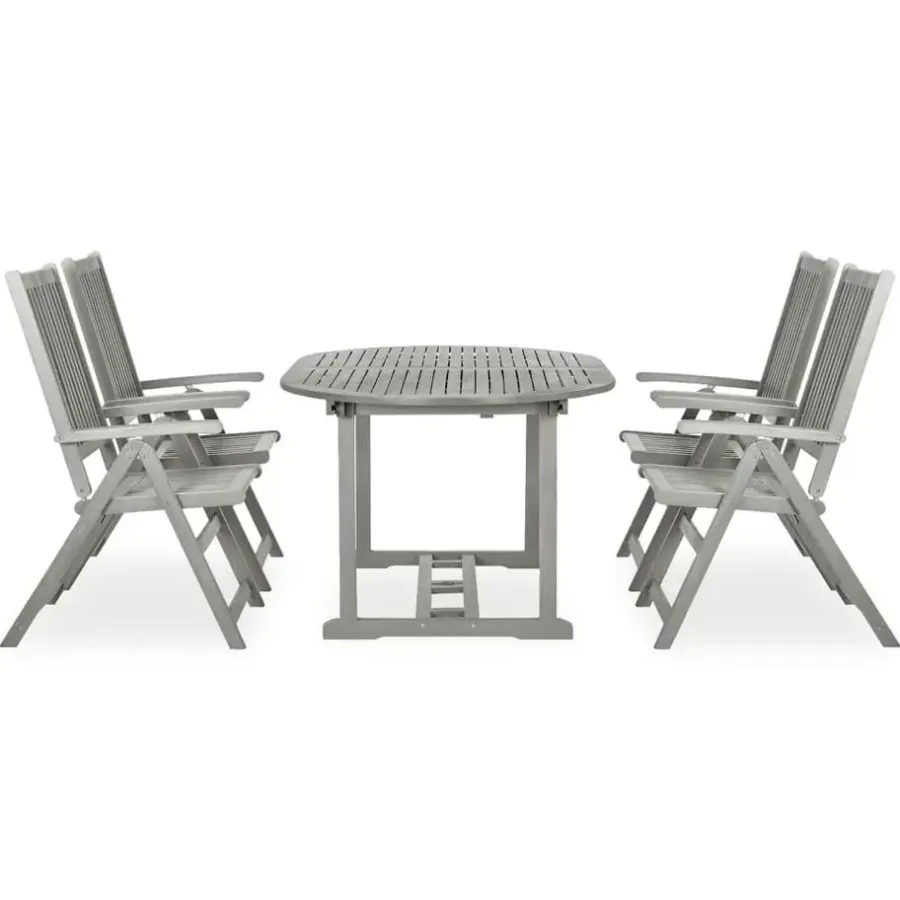Tuinsets-vidaXL - verstelbaar Tuinset 4-zits grijs massief acaciahout - (150-200)x100 cm