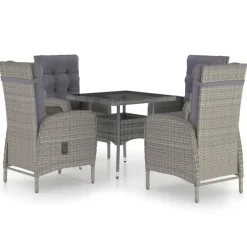 Tuinsets-vidaXL - Verstelbaar Tuinset met grijs kussens - Poly rattan en glas - 5 stuks