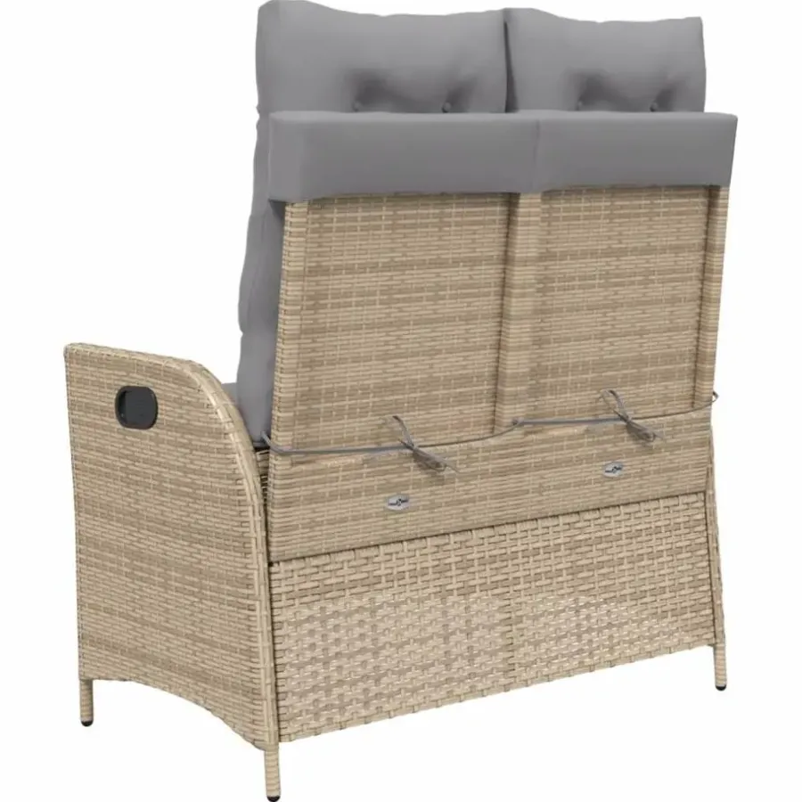 vidaXL - Verstelbare loungebank met grijs kussens - Beige rattan - 104x59x93 cm