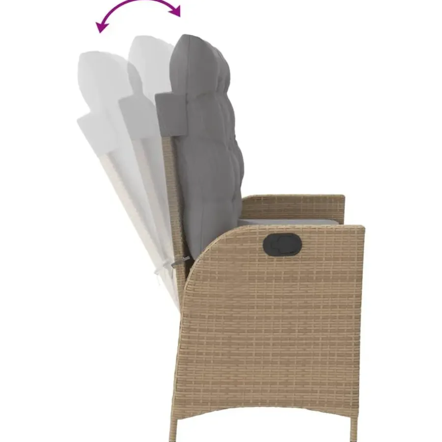 vidaXL - Verstelbare loungebank met grijs kussens - Beige rattan - 104x59x93 cm