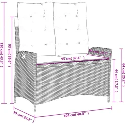 vidaXL - Verstelbare loungebank met grijs kussens - Beige rattan - 104x59x93 cm