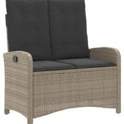Loungebanken-vidaXL - Verstelbare loungebank met kussens - Lichtgrijs rattan - 105x59x93 cm